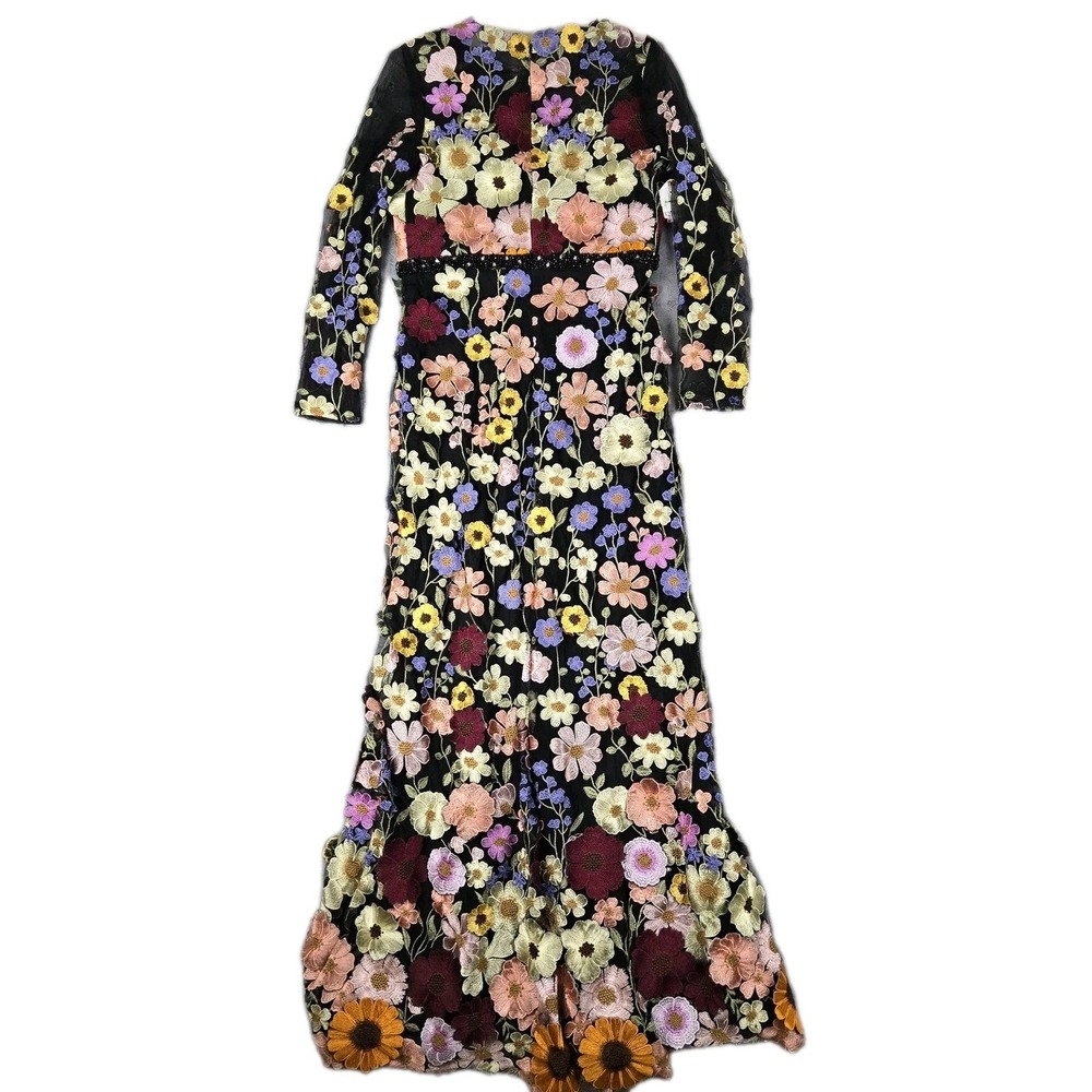 Mac Duggal Black Floral Embroidered‎ Long Sleeve Cocktail Dress Womens 10 NWT - Picture 2 of 12